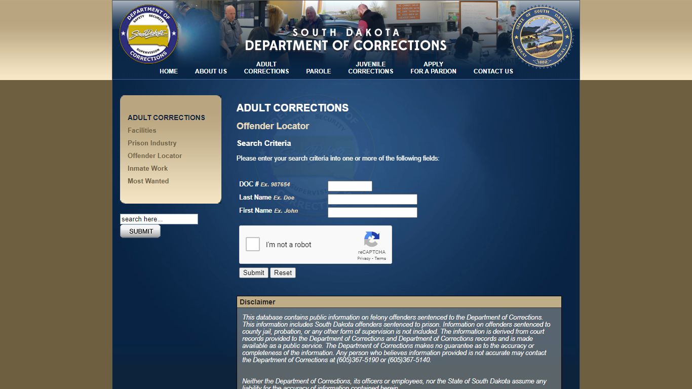 Offender Locator - South Dakota Department of Corrections